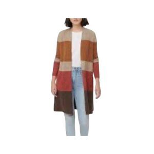 Loft Long Open Front Cardigan Sweater Size S Cotton Oversized Lightweight Ribbed